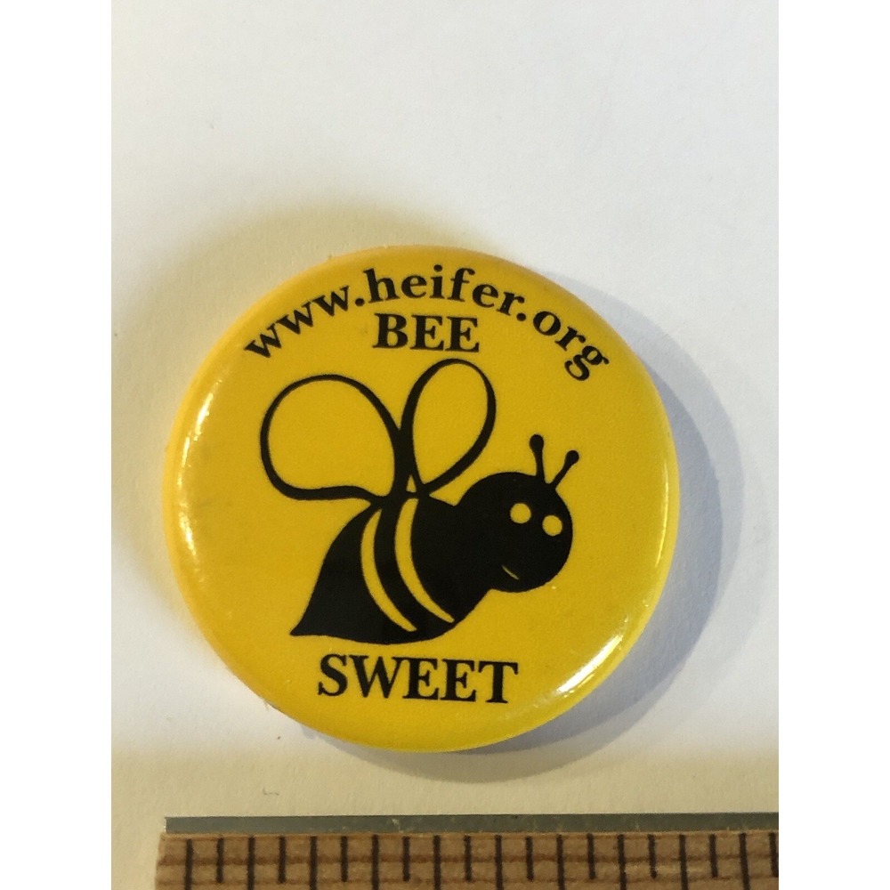 Heifer Project Bee Sweet Metal Pin Pinback Button Heifer Bee Lapel Pin Yellow